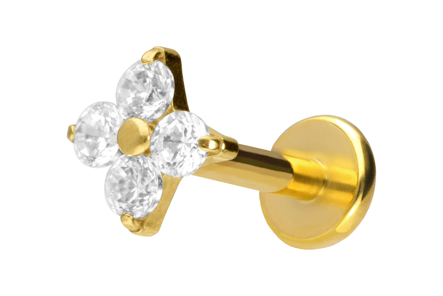 Titan Labret Piercing mit Push Fit KRISTALLBLUME
